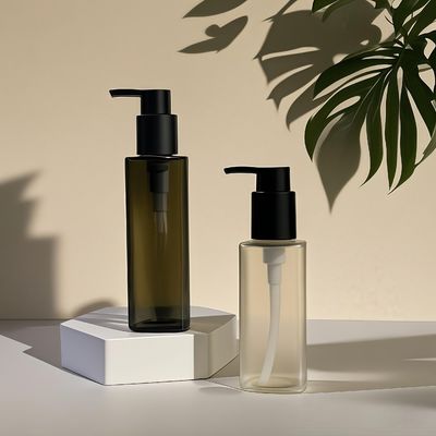 कस्टम रंगों में कॉस्मेटिक पर्सनल केयर पैकेजिंग के लिए प्रेस पंप सीलिंग के साथ PET प्लास्टिक स्क्वायर बोतल