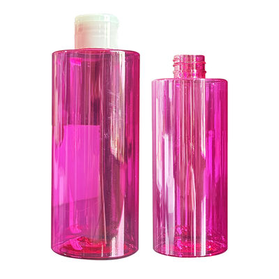 कस्टम आपूर्ति प्रेस डिस्क कैप और 300/400/500ml क्षमता के साथ लाल स्पष्ट पीईटी प्लास्टिक लोशन बोतल