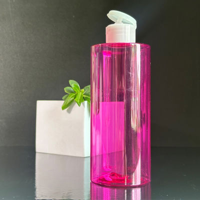 कस्टम आपूर्ति प्रेस डिस्क कैप और 300/400/500ml क्षमता के साथ लाल स्पष्ट पीईटी प्लास्टिक लोशन बोतल