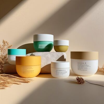 150-500 मिलीलीटर कॉस्मेटिक फेस एंड बॉडी क्रीम (चियर पैक) के लिए स्क्रू टॉप और यूवी प्रिंटेड लेबल के साथ फूड ग्रेड पीपी प्लास्टिक जार