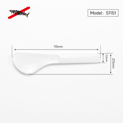 Food grade PP cosmetic spatula S1151, 115.1mm plastic beauty mixing scoop. Smooth curved head for mixing mask powder & applying skincare cream, ideal for beauty salon & home DIY skincare